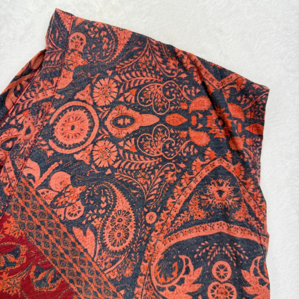 Lucky Brand Plus 1X Boho Top Button Front Cap Sleeve Paisley Medallion Peasant - Picture 4 of 12